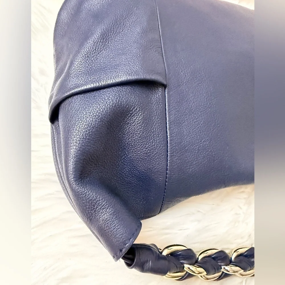 Vince Camuto Navy Leather Hobo Bag with Chain Handle